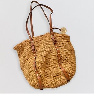 Michael Kors Studded Straw Shopper Tote Bag